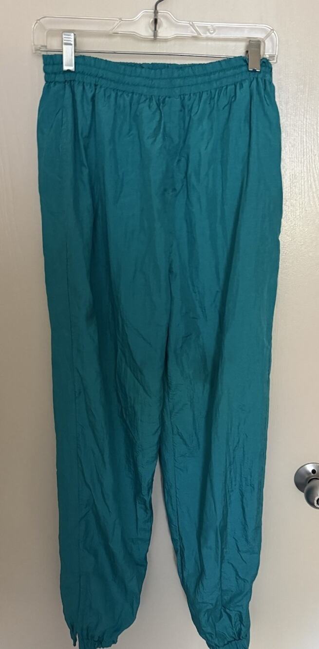 Women's vintage Turquoise track pants Euro Joy windbreaker pants Large